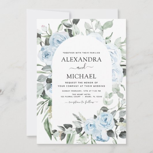Dusty Blue Floral Eucalyptus Greenery Wedding Kaart (Voorkant)
