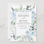 Dusty Blue Floral Eucalyptus Greenery Wedding Kaart (Voorkant)