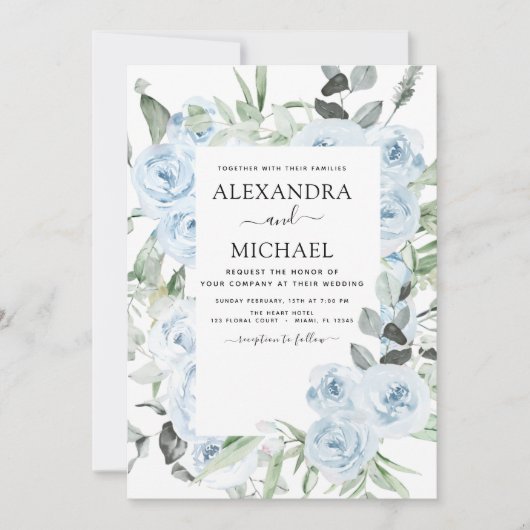 Dusty Blue Floral Eucalyptus Greenery Wedding Kaart (Voorkant)