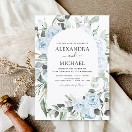 Dusty Blue Floral Eucalyptus Greenery Wedding Kaart
