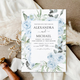 Dusty Blue Floral Eucalyptus Greenery Wedding Kaart
