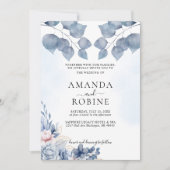 Dusty Blue Floral Eucalyptus Huwelijksuitnodiging Kaart (Voorkant)