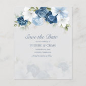 Dusty Blue Floral Eucalyptus Save the Date (Voorkant)