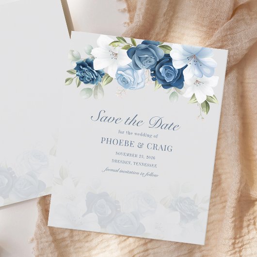 Dusty Blue Floral Eucalyptus Save the Date