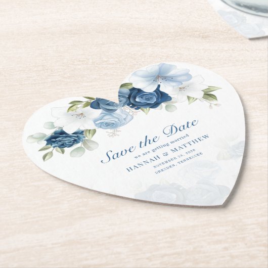 Dusty Blue Floral Eucalyptus Save the Date Kartonnen Onderzetters (Gekanteld)