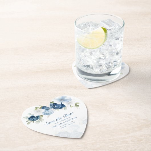 Dusty Blue Floral Eucalyptus Save the Date Kartonnen Onderzetters (Insitu)
