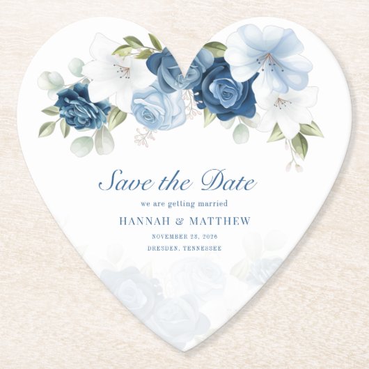 Dusty Blue Floral Eucalyptus Save the Date Kartonnen Onderzetters (Voorkant)
