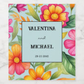 Dusty Blue Floral Fiesta Mexicaanse bruiloft Wijn Etiket (Enkel label)