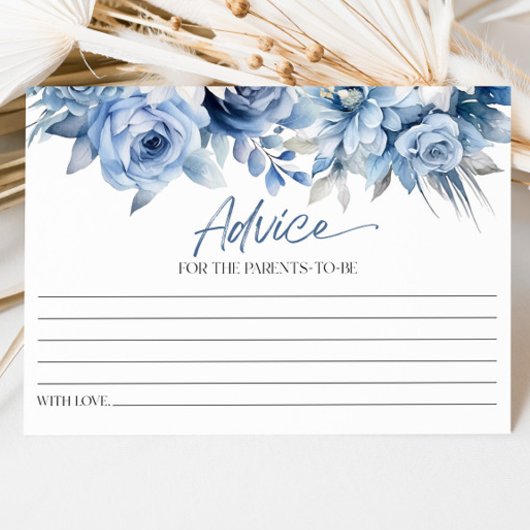 Dusty Blue Floral Flower Baby shower Advieskaart