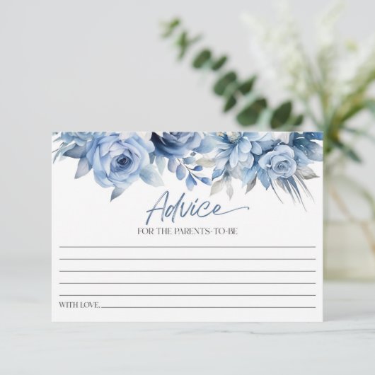 Dusty Blue Floral Flower Baby shower Advieskaart (Staand voorkant)