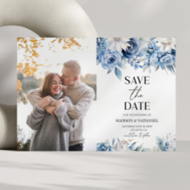 Dusty Blue Floral Flower Custom Afbeelding Wedding Save The Date