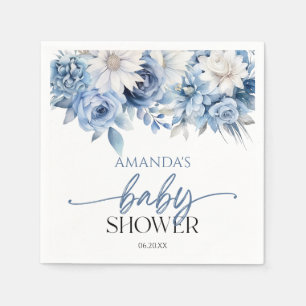 Dusty Blue Floral Flowers Baby shower Servet