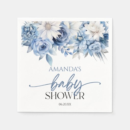 Dusty Blue Floral Flowers Baby shower Servet (Voorkant)