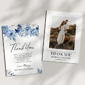 Dusty Blue Floral Flowers Custom Photo Bedankkaart