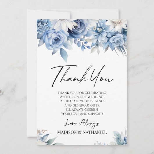 Dusty Blue Floral Flowers Custom Photo Bedankkaart (Voorkant)