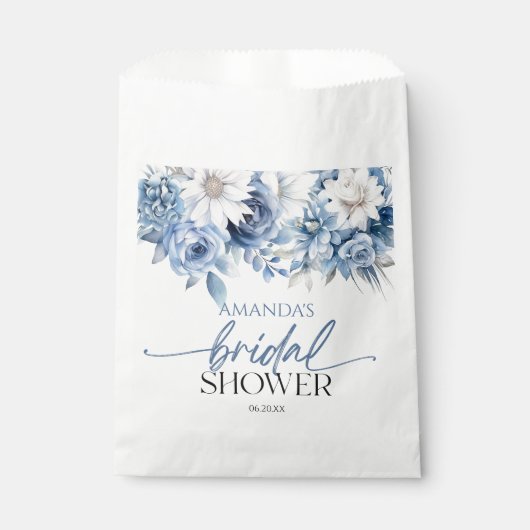 Dusty Blue Floral Flowers Vrijgezellenfeest Bedankzakje (Voorkant)