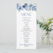 Dusty Blue Floral Flowers Vrijgezellenfeest Eten Menu (Staand voorkant)