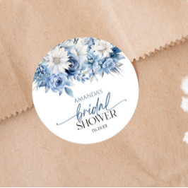 Dusty Blue Floral Flowers Vrijgezellenfeest Ronde Sticker