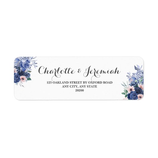 Dusty Blue Floral Foliage Wedding Return Address Etiket (Voorkant)