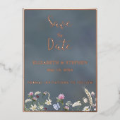 Dusty Blue Floral Folie Bewaar de datum Kaart (Voorkant)