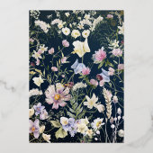 Dusty Blue Floral Folie Bewaar de datum Kaart (Achterkant)