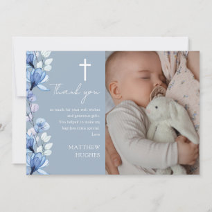 Dusty Blue Floral foto doop doop doopsel Bedankkaart