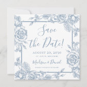 Dusty Blue Floral foto Save the Date Kaart (Voorkant)