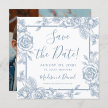 Dusty Blue Floral foto Save the Date