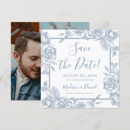 Dusty Blue Floral foto Save the Date Kaart
