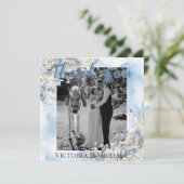 Dusty Blue Floral Foto Waterverf Wedding Bedankkaart (Staand voorkant)