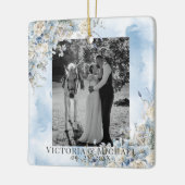 Dusty Blue Floral Foto Waterverf Wedding Keramisch Ornament (Links)