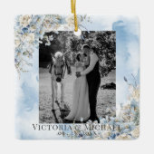 Dusty Blue Floral Foto Waterverf Wedding Keramisch Ornament (Voorkant)