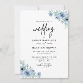  Dusty Blue Floral Fotobruiloft Kaart (Voorkant)