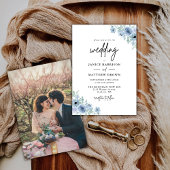  Dusty Blue Floral Fotobruiloft Kaart