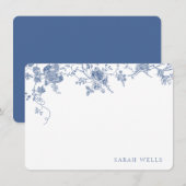 Dusty Blue Floral Frans toilet gepersonaliseerd Notitiekaartje (Voorkant / Achterkant)