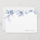 Dusty Blue Floral Frans toilet gepersonaliseerd Notitiekaartje (Voorkant)