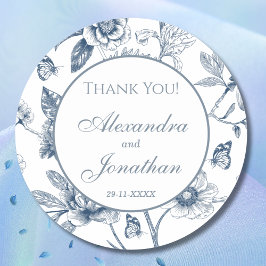 Dusty Blue Floral Franse bruiloft Dank u Ronde Sticker