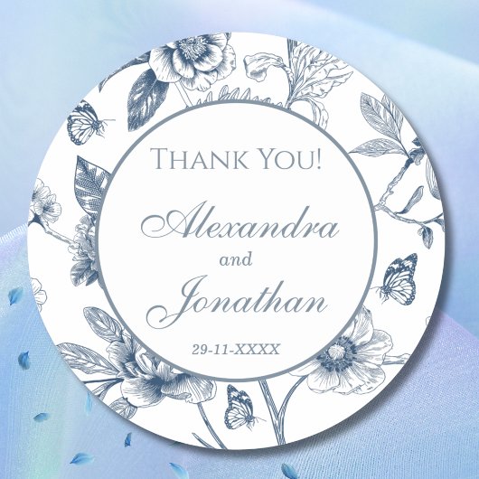 Dusty Blue  Floral Franse bruiloft Dank u Ronde Sticker