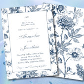 Dusty Blue  Floral Franse bruiloft Kaart