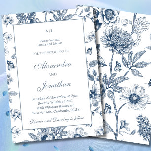 Dusty Blue  Floral Franse bruiloft Kaart