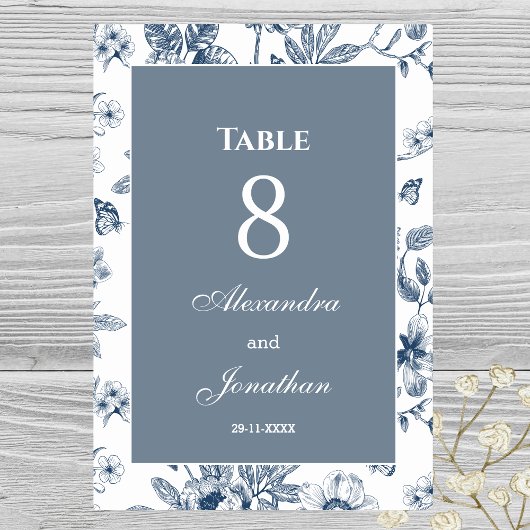 Dusty Blue  Floral Franse bruiloft Kaart