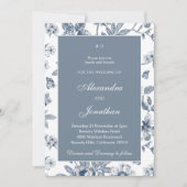 Dusty Blue  Floral Franse bruiloft Kaart (Voorkant)