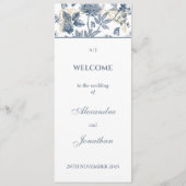 Dusty Blue  Floral Franse bruiloft programma Programmakaart (Voorkant)