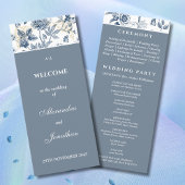 Dusty Blue Floral Franse bruiloft programma Programmakaart