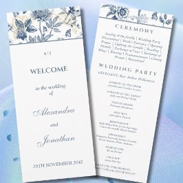 Dusty Blue Floral Franse bruiloft programma Programmakaart