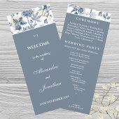 Dusty Blue Floral Franse bruiloft programma Programmakaart