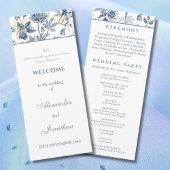 Dusty Blue Floral French Christian Wedding Program Programmakaart