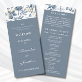 Dusty Blue Floral French Christian Wedding Program Programmakaart
