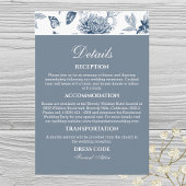 Dusty Blue  Floral French Wedding Details Informatiekaartje