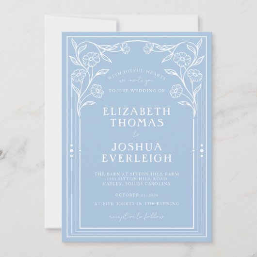 Dusty Blue Floral Fusion uitnodiging (Voorkant)